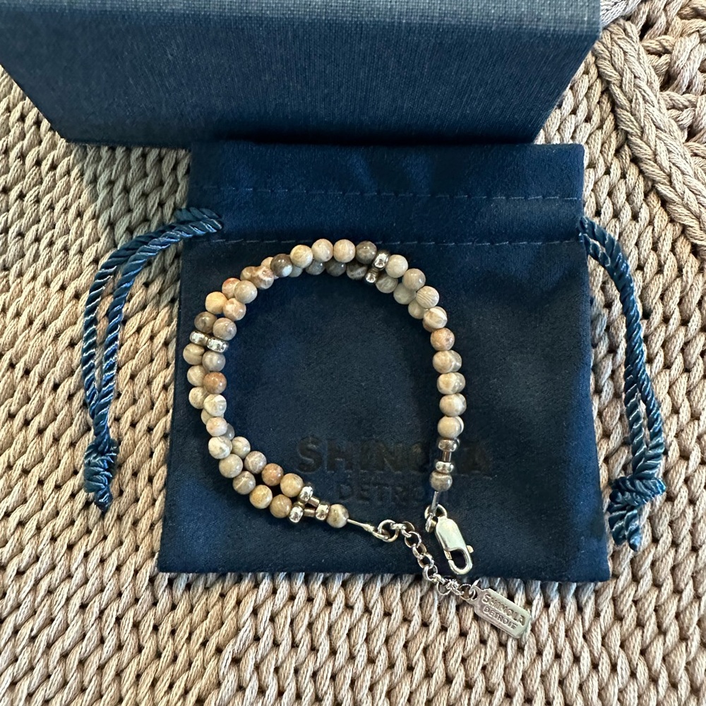 Shinola Petoskey Stone Beaded Bracelet; Never Worn; Adjustable 6.5 - 7.5 inches